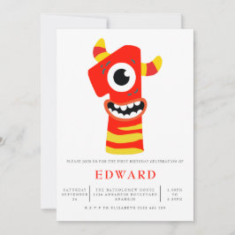 Invitación Monstruo neutral de género Primer Fiesta de cumple