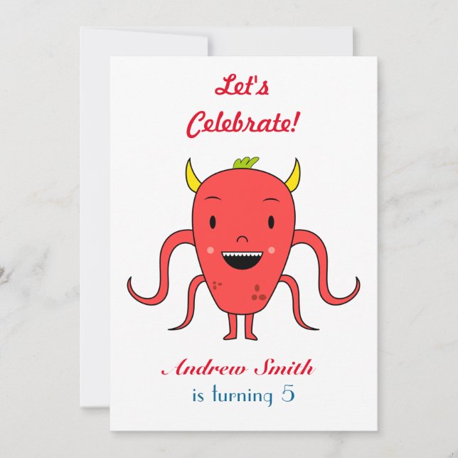 Invitación Monstruo rojo lindo (Anverso)