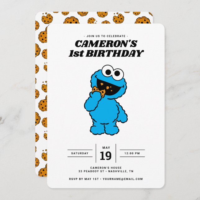 Invitación Monstruo simple de la cookie 1er cumpleaños (Anverso / Reverso)