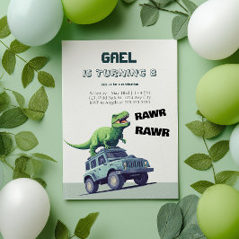 Invitación Monstruo T-Rex Camión Rawr Niños Dinosaurios Cumpl