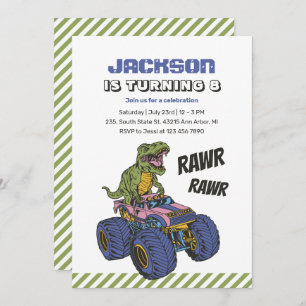 Invitación Monstruo T-Rex Camión Rawr Niños Dinosaurios Cumpl