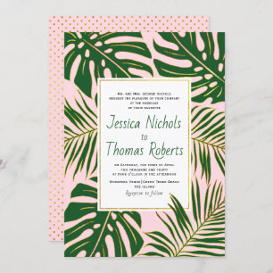 Invitación Monstruo tropical y boda rosa de hojas de palma