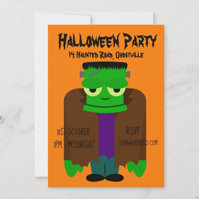 Invitación monstruo verde de la fiesta de Halloween (Anverso)