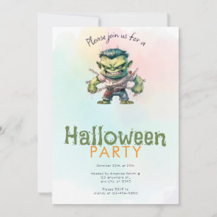 Invitación Monstruo Verde Fiesta de Halloween Verde Acuarela