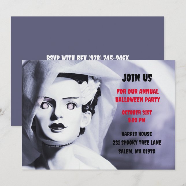 Invitación Monstruo Vintage Novia Blanca Negra de Frankenstei (Anverso / Reverso)