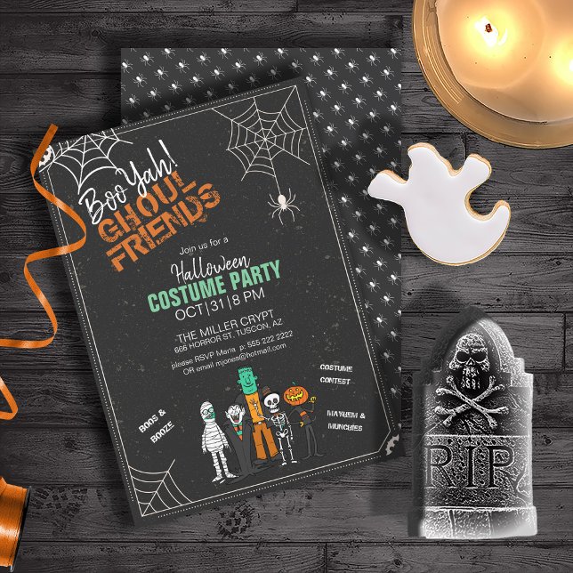 Invitación Monstruos de Halloween de los amigos de Boo Yah Gh (Front/Back In Situ)