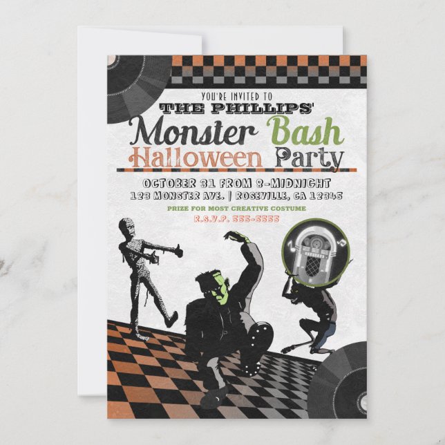 Invitación Monstruos de Halloween Monster Bash Costume Fiesta (Anverso)