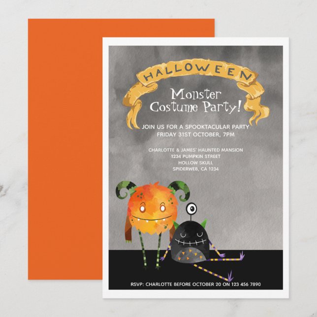 Invitación Monstruos de la fiesta de Halloween (Anverso / Reverso)