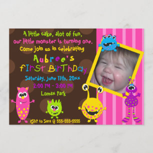 Invitación Monstruos de la Lil Primer Cumpleaños.