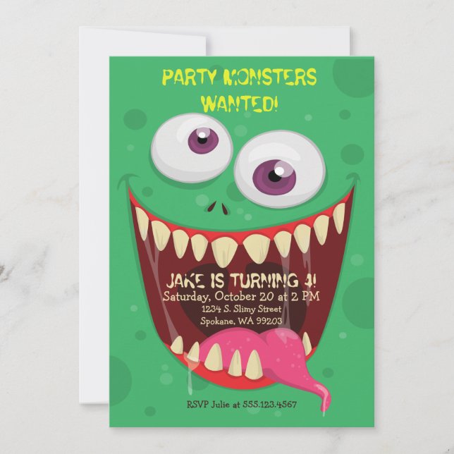 Invitación Monstruos de Monster Face Fiesta quieren fiesta de (Anverso)