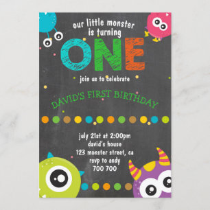 Invitación Monstruos del Chalkboard del niño primer cumpleaño