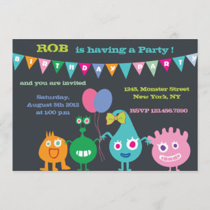 Invitación Monstruos felices - fiesta de cumpleaños