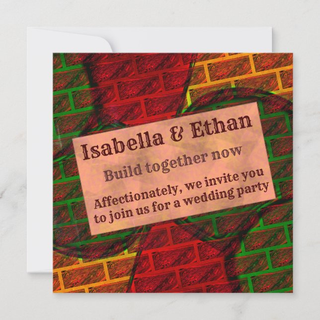 Invitación Montaje de imágenes diferentes, ladrillo, rojo, ve (Anverso)