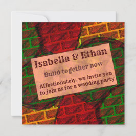 Invitación Montaje de imágenes diferentes, ladrillo, rojo, ve