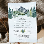 Invitación Montaña acuarela Elegante Boda temático rústico<br><div class="desc">El diseño presenta un elegante paisaje con vistas a las montañas acuáticas y un diseño de texto de estilo moderno.</div>