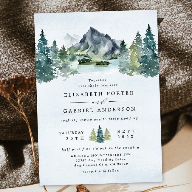 Invitación Montaña acuarela Elegante Boda temático rústico (Subido por el creador)