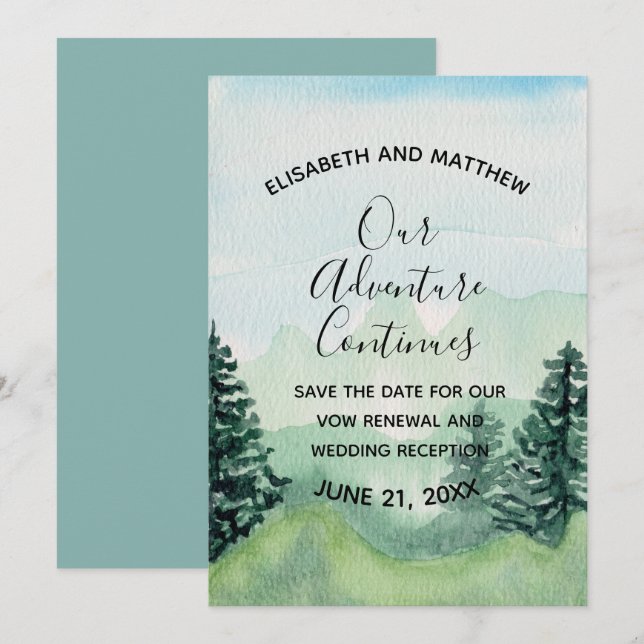 Invitación Montaña acuarela Guardar la fecha (Anverso / Reverso)