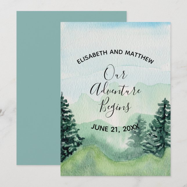 Invitación Montaña acuarela Guardar la fecha (Anverso / Reverso)