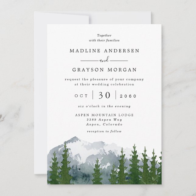 Invitación Montaña acuarela Rústica Boda Invi (Anverso)