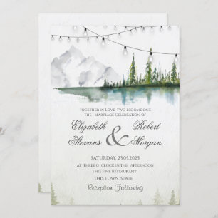 Invitación Montaña, bosque, lago, Boda de Moda de las luces d