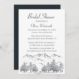 Invitación Montaña Bridal Ducha Árboles Naturales Gris Negro
