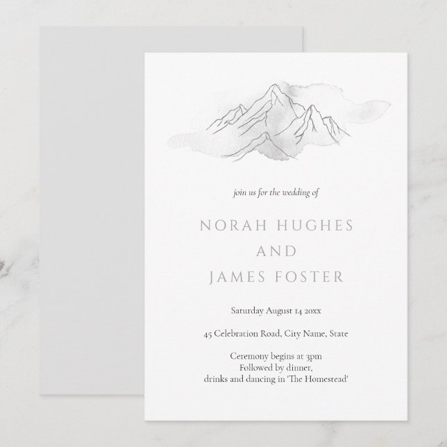 Invitación Montaña de acuarela simple Boda de naturaleza eleg (Anverso / Reverso)
