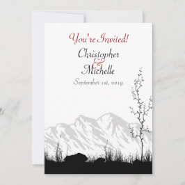 Invitación Montaña de la silueta Boda negro, blanco y rojo