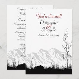 Invitación Montaña de la silueta Boda negro, blanco y rojo