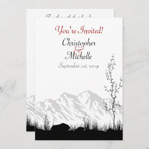 Invitación Montaña de la silueta Boda negro, blanco y rojo