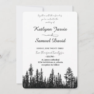 Invitación Montaña de pino de acuarela minimalista
