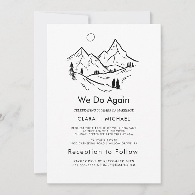 Invitación Montaña floral simple "Lo hacemos de nuevo" promet (Anverso)