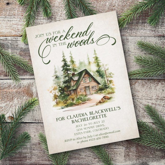 Invitación Montaña Forest Bachelorette Weekend Itinerary (Subido por el creador)