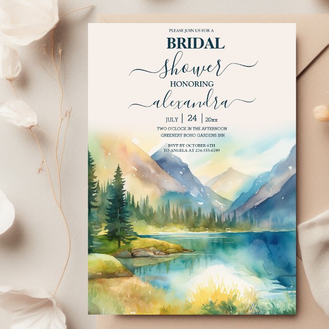 Invitación Montaña Rustic Sunset Watercolor Naranja Bridal (Subido por el creador)