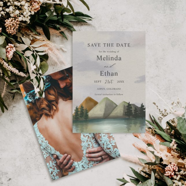 Invitación Montaña Rustica y Lago Evergreen Salven La Fecha (Subido por el creador)
