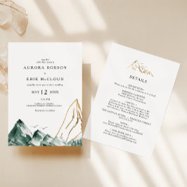 Invitación Montaña verde y dorada todo en un Boda