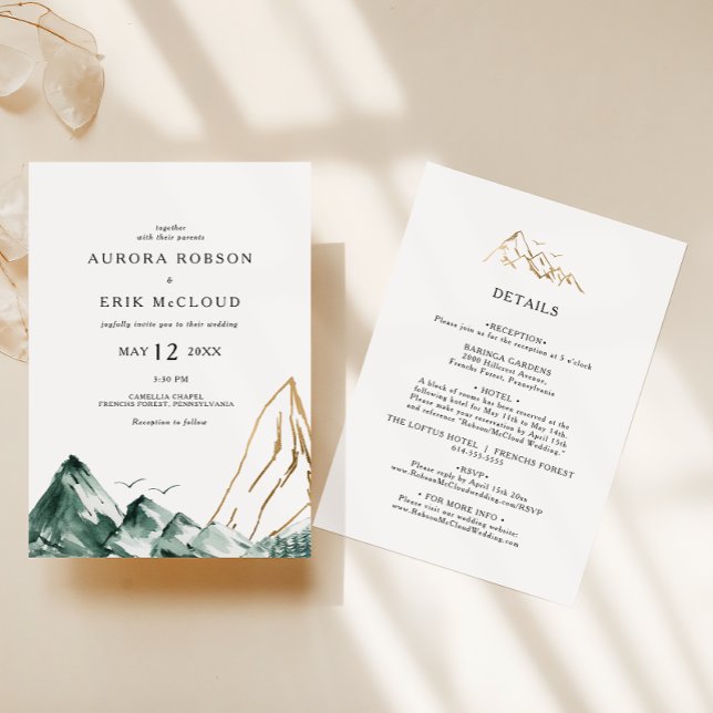 Invitación Montaña verde y dorada todo en un Boda (Subido por el creador)