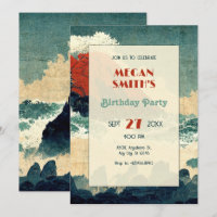 Montaña vintage de la ola de pintura japonesa