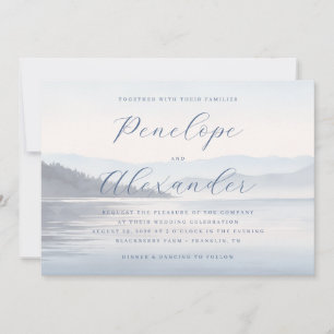 Invitación Montañas Acuarela Azul Tranquilo