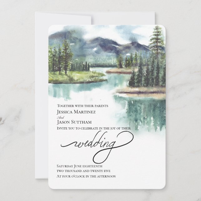 Invitación Montañas acuarelas pintadas Boda (Anverso)