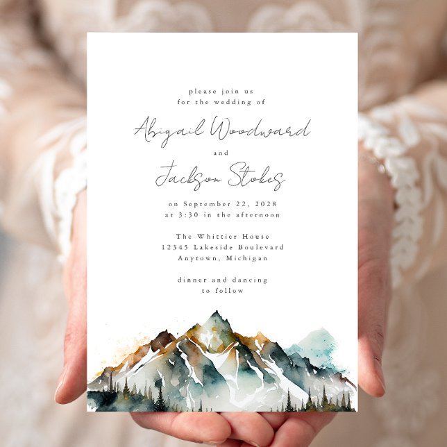 Invitación Montañas acuáticas Boda del bosque evergreen (Subido por el creador)