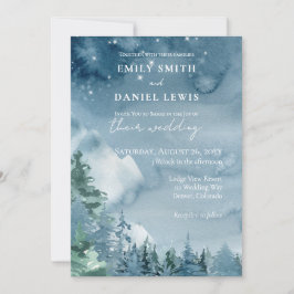 Invitación Montañas acuáticas Boda Rústico azul oscuro oscuro