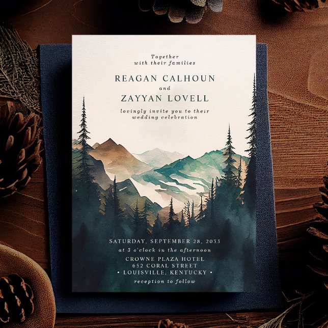 Invitación Montañas Acuáticas Y Boda De Bosques Pinos (Subido por el creador)