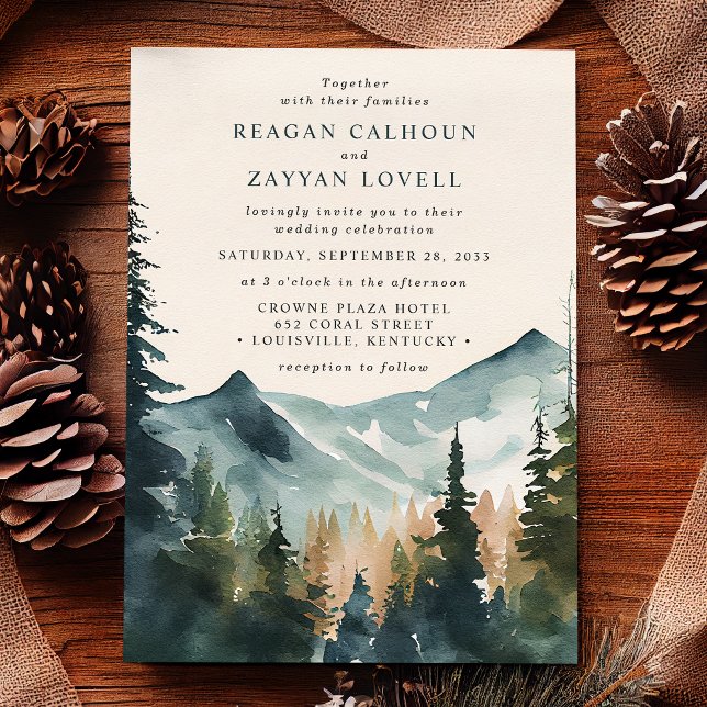 Invitación Montañas Acuáticas Y Pinas Boda Rústico (Subido por el creador)