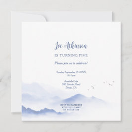 Invitación Montañas azules invitan a un cumpleaños neutral de