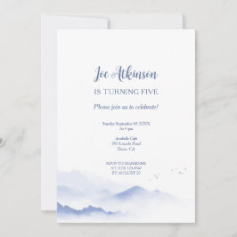Invitación Montañas azules invitan a un cumpleaños neutral de
