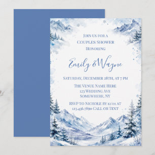 Invitación Montañas Azules Nevadas Acuarela Baño de Parejas