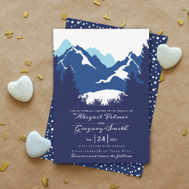 Invitación Montañas azules y árboles de coníferas boda