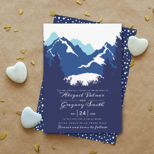 Invitación Montañas azules y árboles de coníferas boda