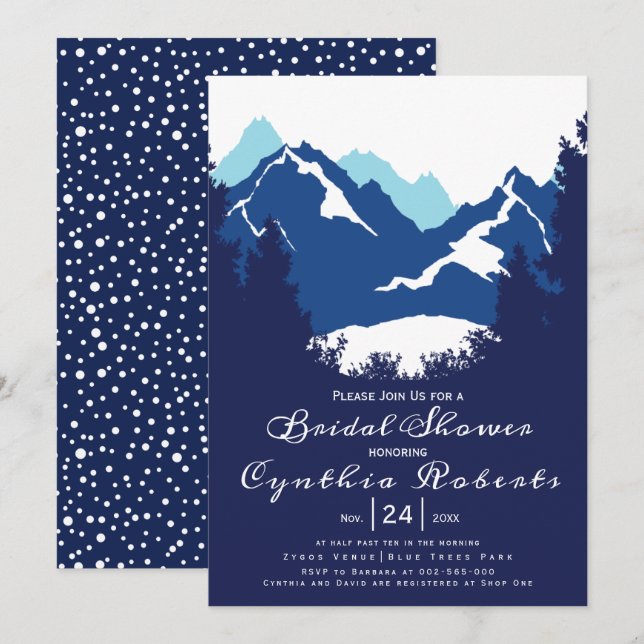 Invitación Montañas azules y coníferas boda ducha de novia (Anverso / Reverso)