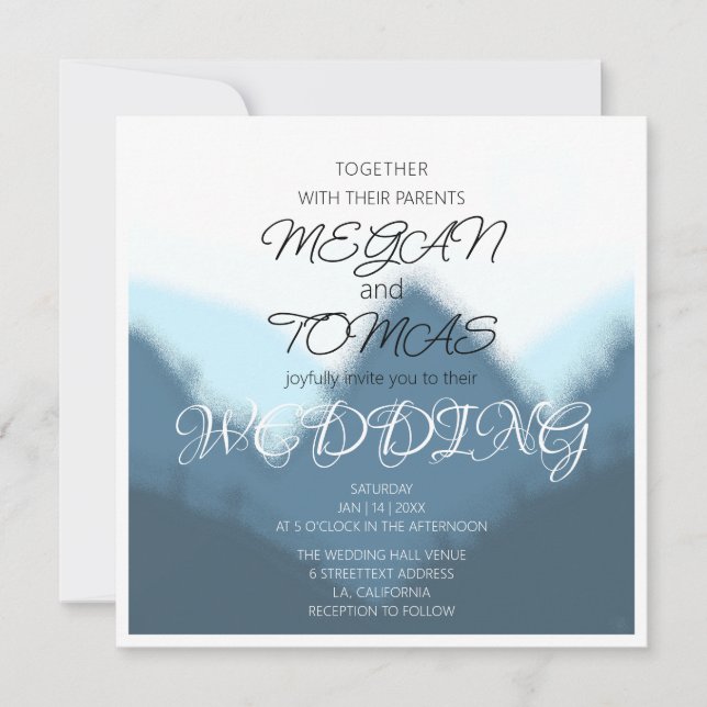 Invitación Montañas azules y grises Elegante Boda (Anverso)